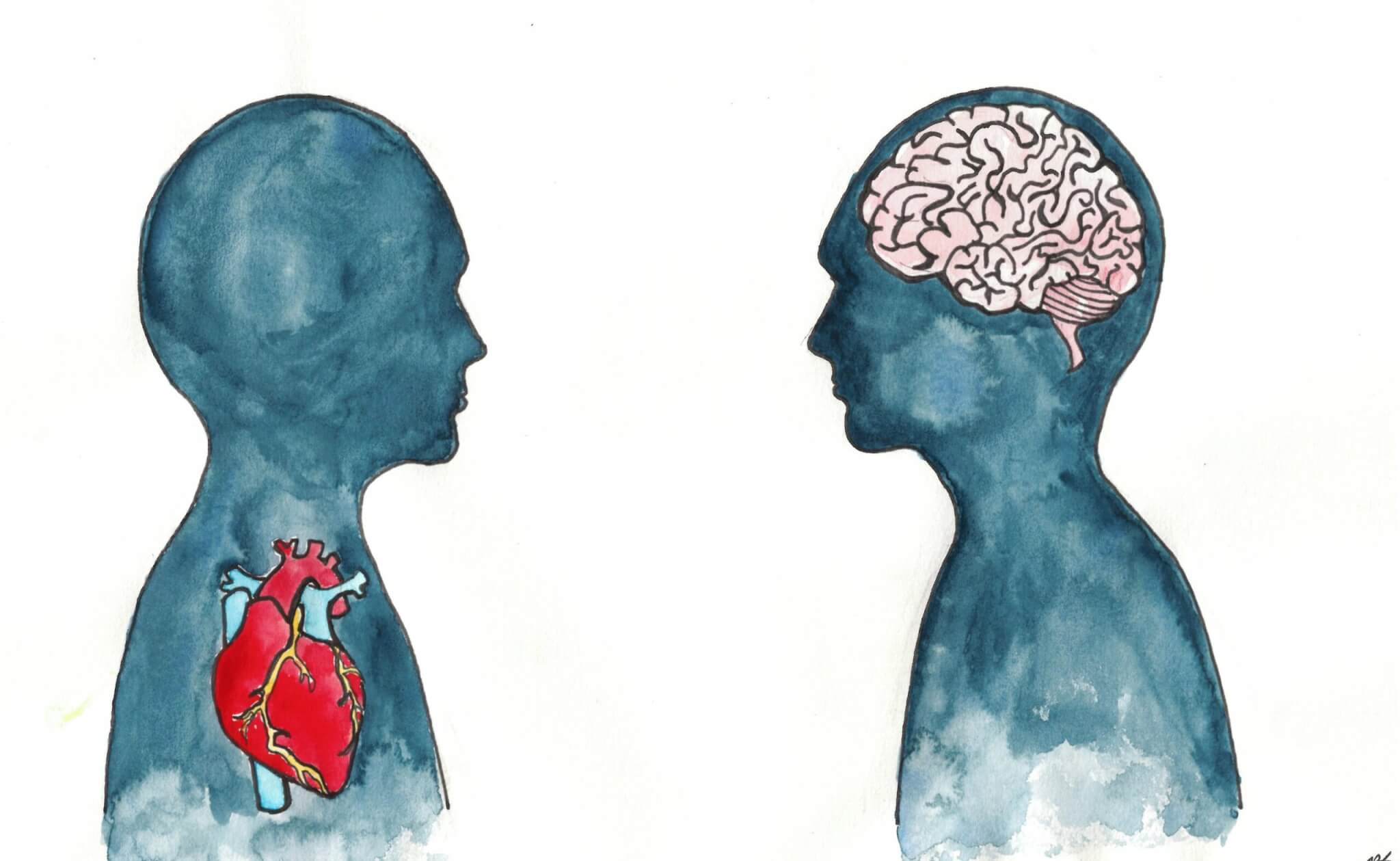 Diagram of Two Humans, one suffering with physical health with the other suffering from mental health