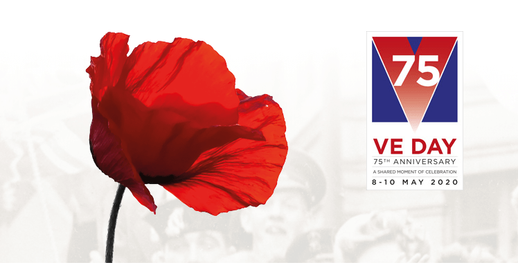Poster for 75th Anniversary of VE Day with a Red Rose