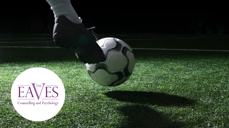 Footballer kicking a ball, representing sport, mental health, and tackling racism – The Eaves Counselling and Psychology