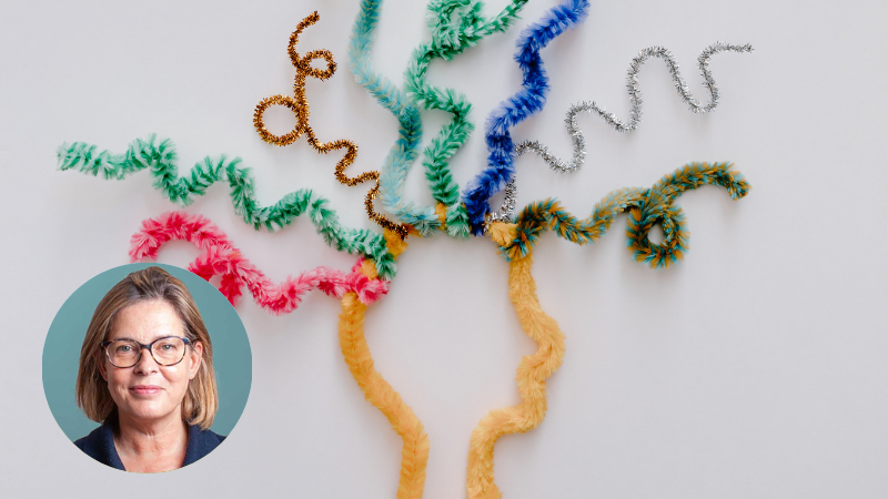 Abstract head with colourful squiggly pipe cleaners representing neurodiversity, ADHD and autism.