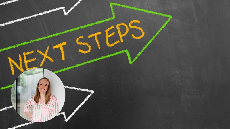 Blackboard with green arrow showing 'Next Steps', symbolizing life alignment and therapeutic guidance