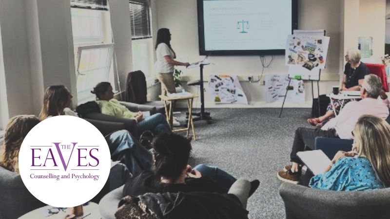 Counselling supervision session with therapists in a group reflecting on client work during professional training