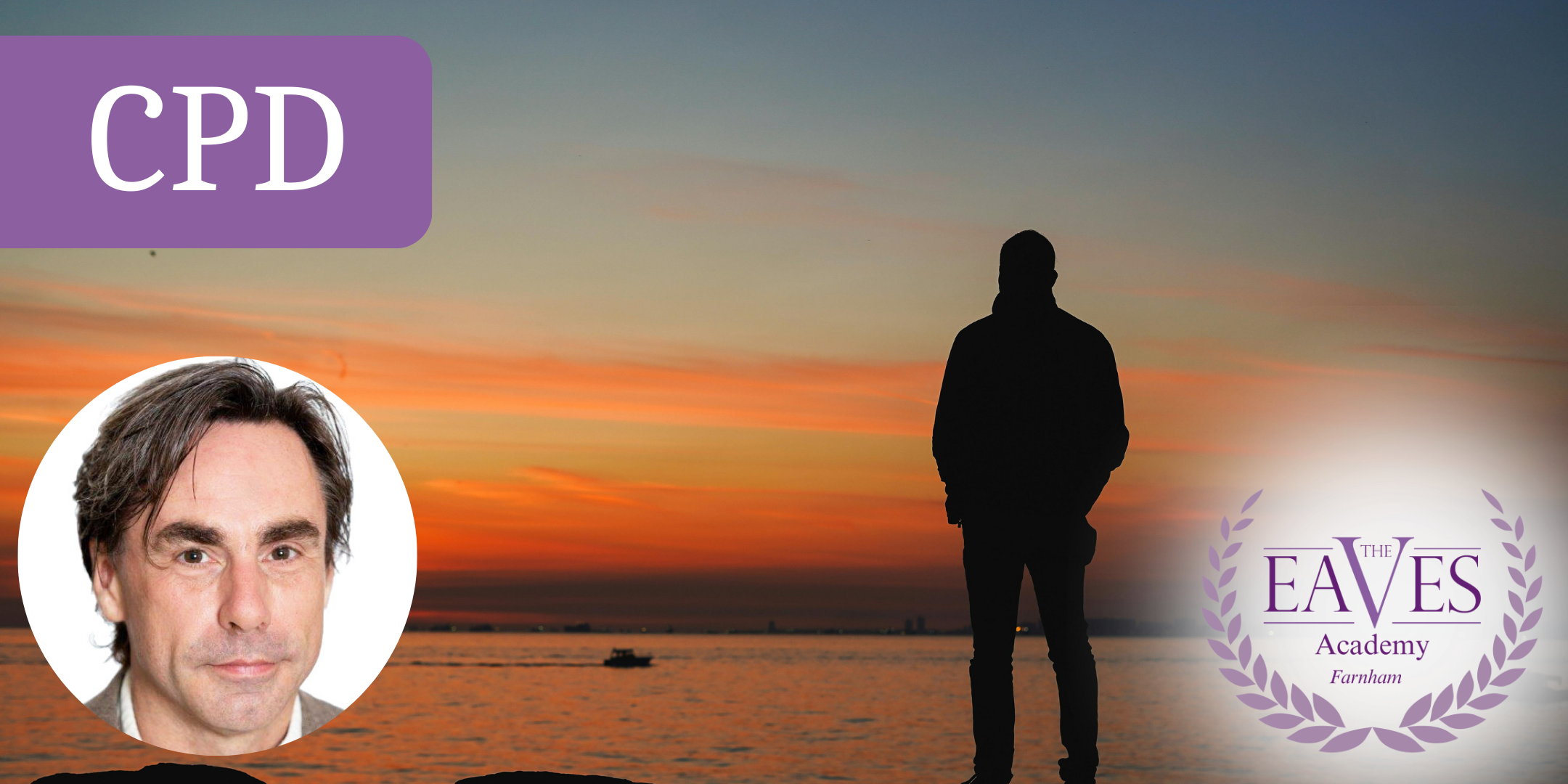 Silhouette of a man looking out at a peaceful view, embodying mindfulness and acceptance