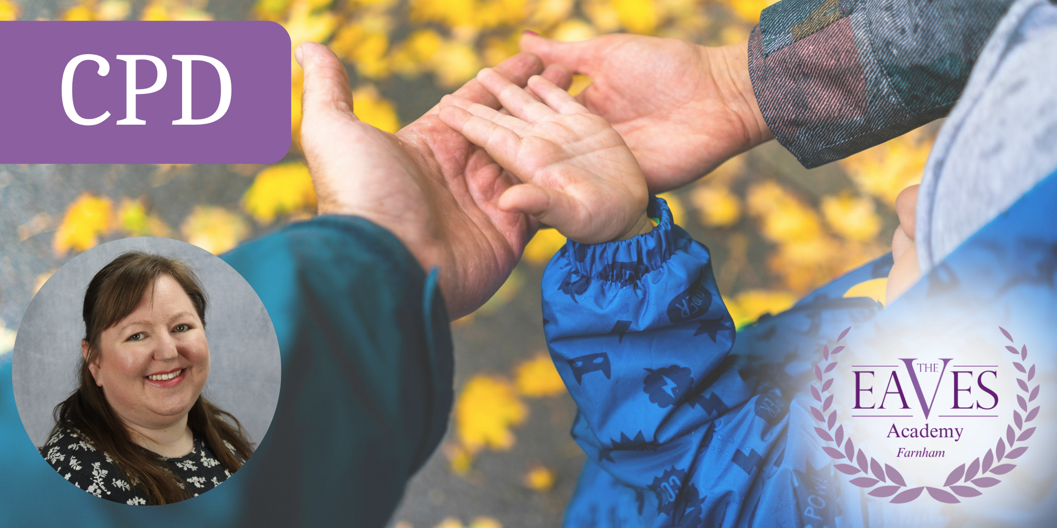 Adult and child holding hands outdoors with CPD training branding, promoting a neurodiversity course covering Autism Spectrum Condition (ASC), ADHD, parenting neurodiverse children, family support, carer burnout, and therapeutic interventions.